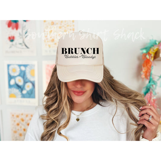 Brunch | bubbles & bloodys | tan trucker hat