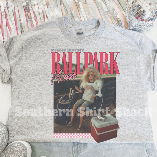 Worlds Okayest Ballpark Mom | Ash Gray Gildan Tee