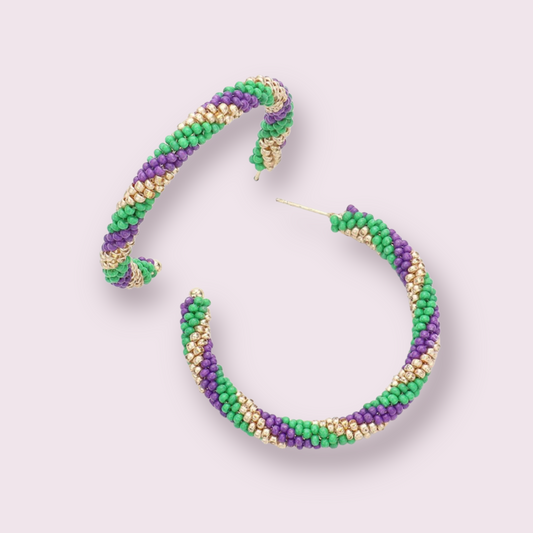 Mardi Gras Beaded Hoop Earrings