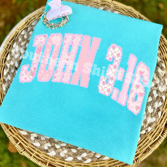 Fancy floral JOHN 3:16 Comfort Colors tee | Lagoon Blue