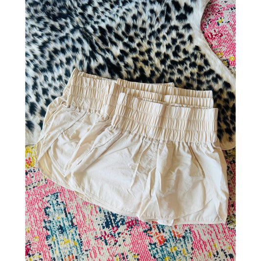 Cream windbreaker shorts