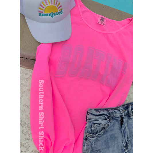 Neon Pink Boatin’ PUFF Comfort Colors Tank | Monochromatic