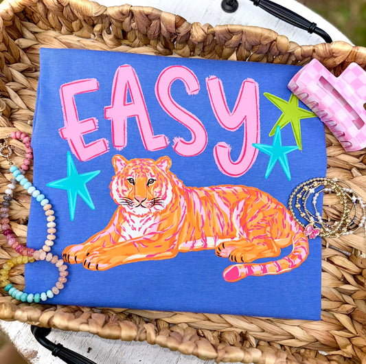 Preppy Easy Tiger Comfort Colors tee | Flo blue
