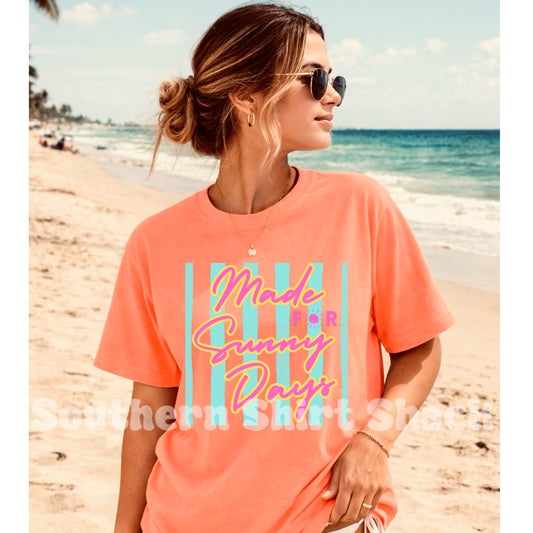 Preppy Striped Made for Sunny Days | Neon Cantelope Comfort Colors Tee