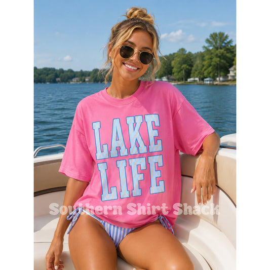 Seersucker Lake Life Comfort Colors tee | Neon Pink