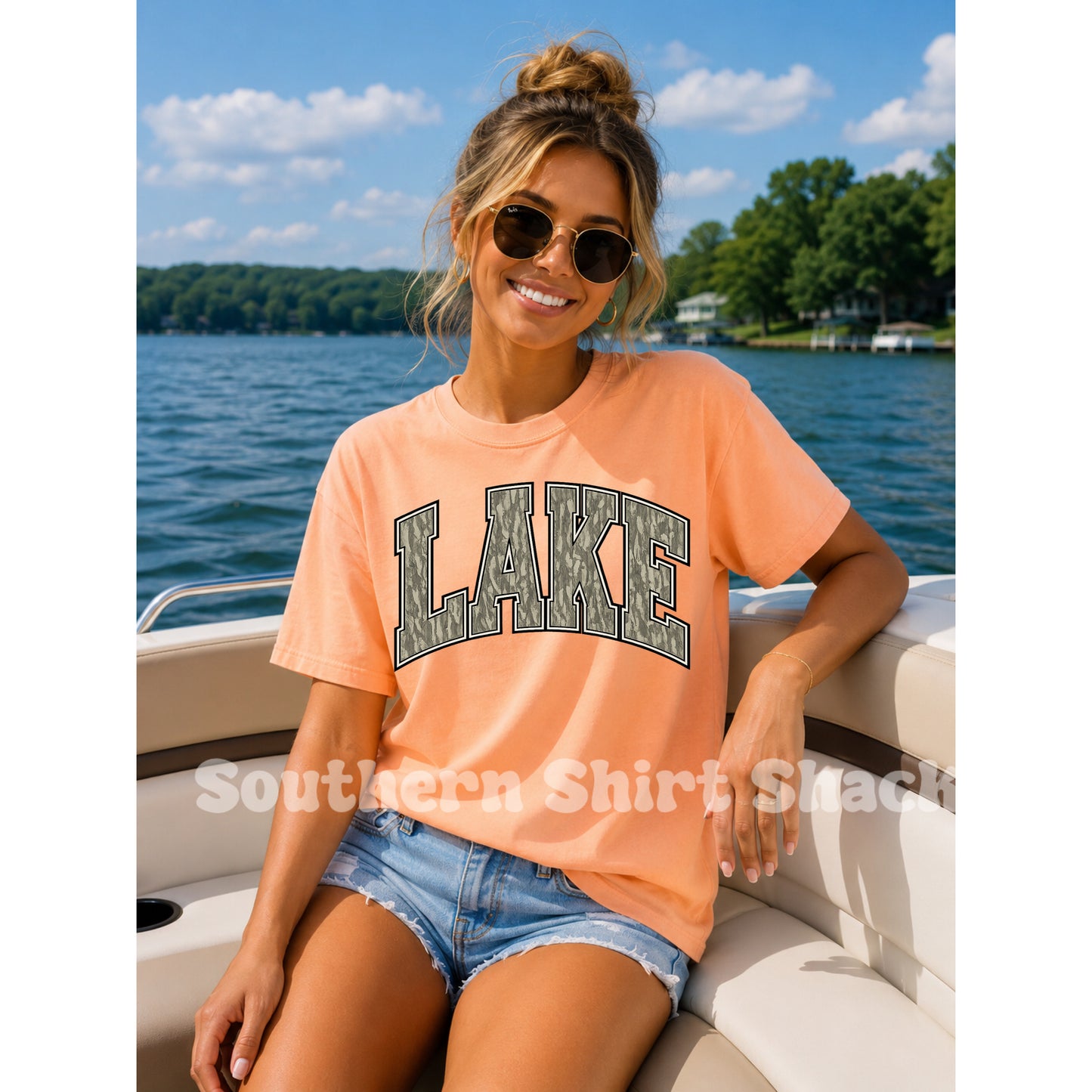 Camo Lake | Neon Cantelope Comfort Colors Tee