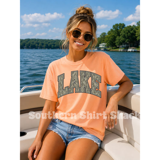Camo Lake | Neon Cantelope Comfort Colors Tee