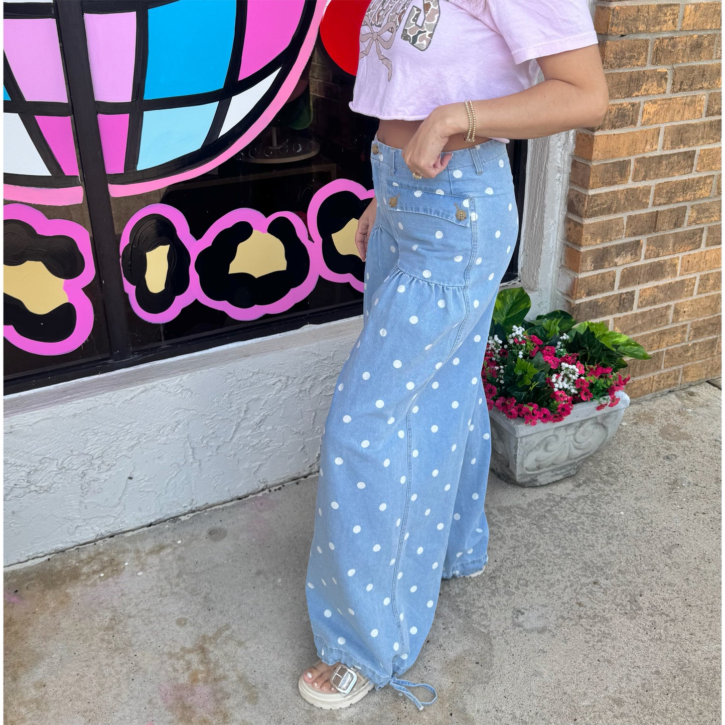 Polka Dot Wide Leg Denim Jeans