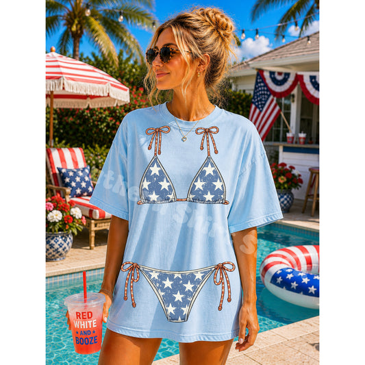 Patriotic Bikini Comfort Colors tee | Light Blue