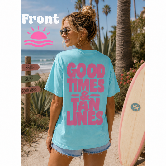 Good Times & Tan Lines Comfort Colors tee | Lagoon Blue