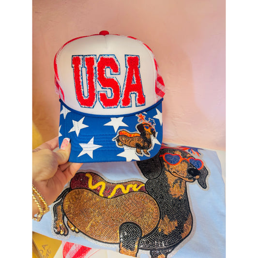USA weenie dog trucker hat