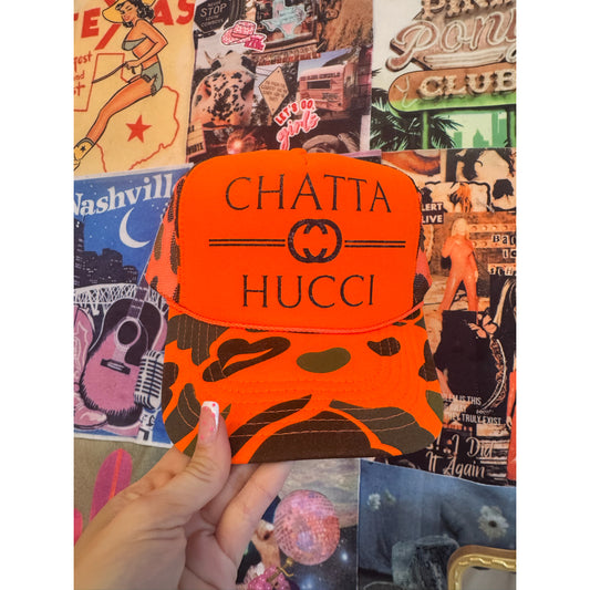 Chatta Hucci Orange camo trucker hat