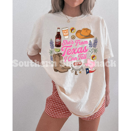 She’s from Texas collage Comfort Colors tee | Ivory