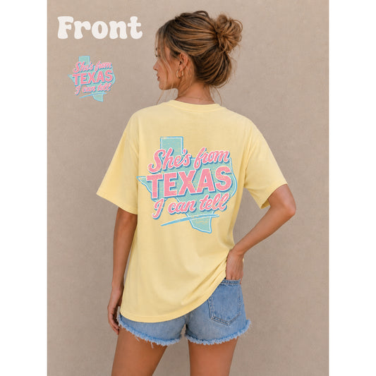 She’s From Texas Comfort Colors Tee Butter Yellow