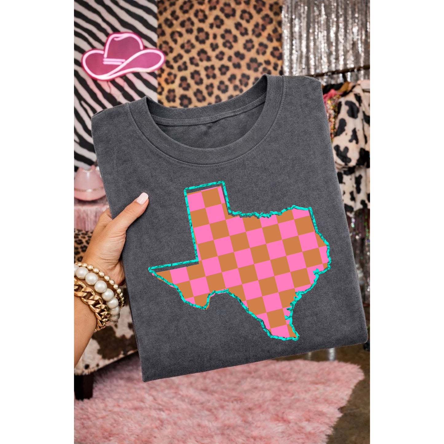 Pink Checkered Tx | Pepper Comfort Colors Tee