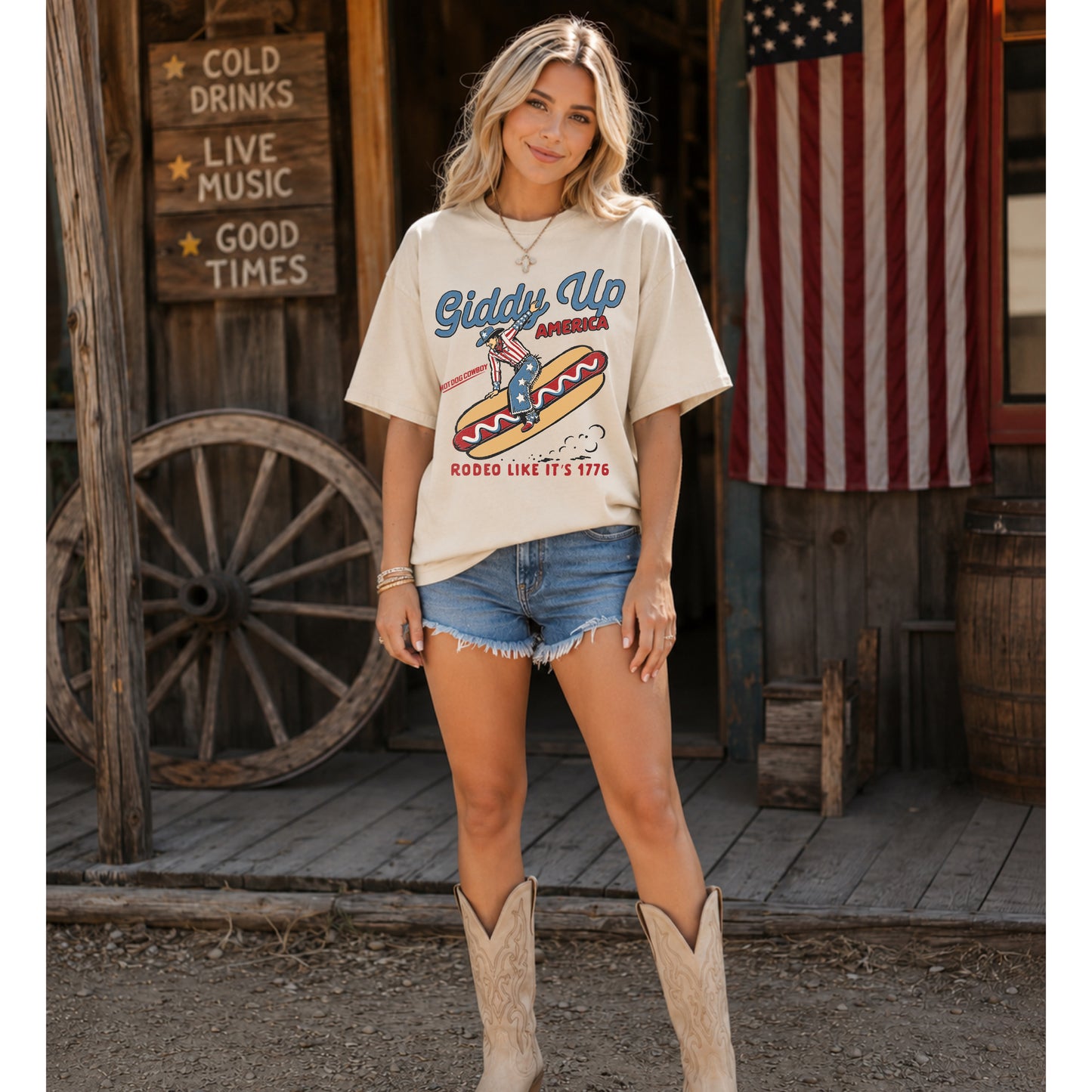 Giddy Up America Hotdog Comfort Colors tee | Ivory