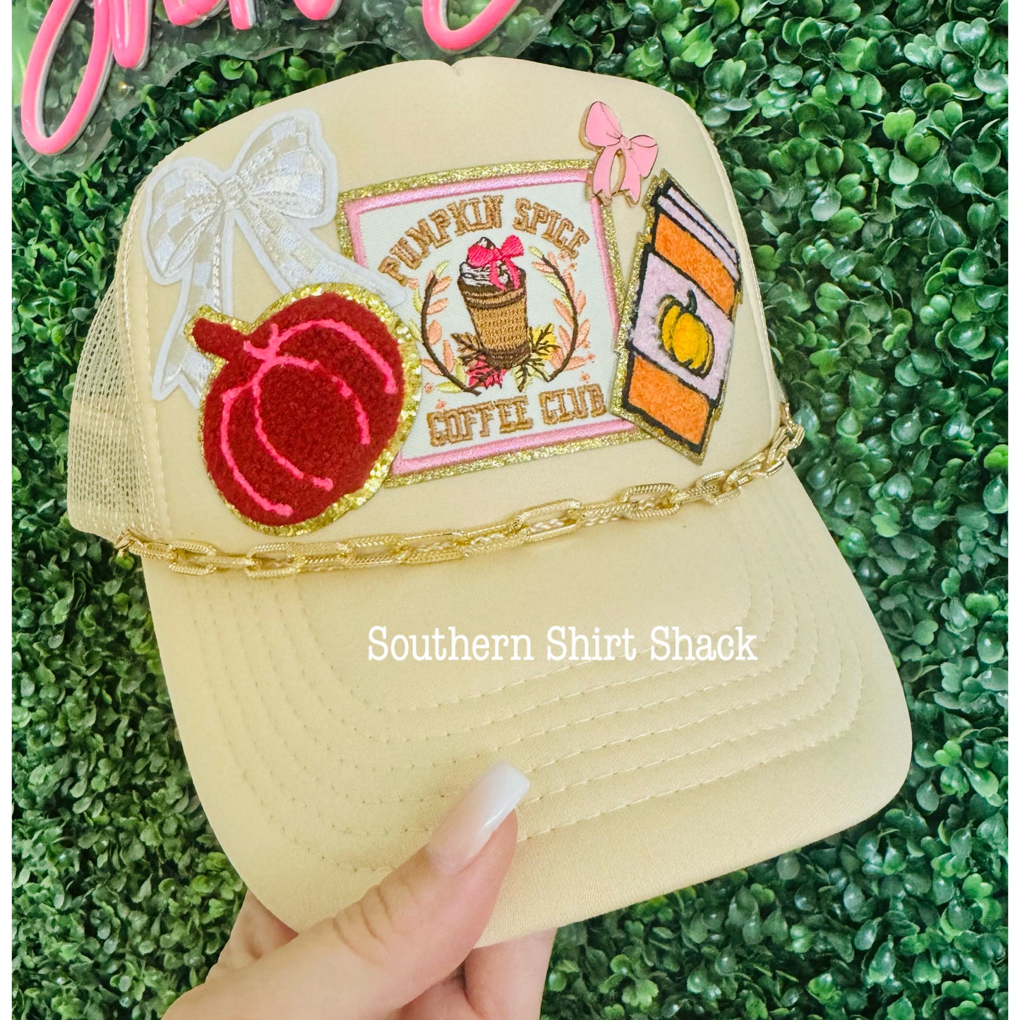 Fall Girly multi patch trucker hat