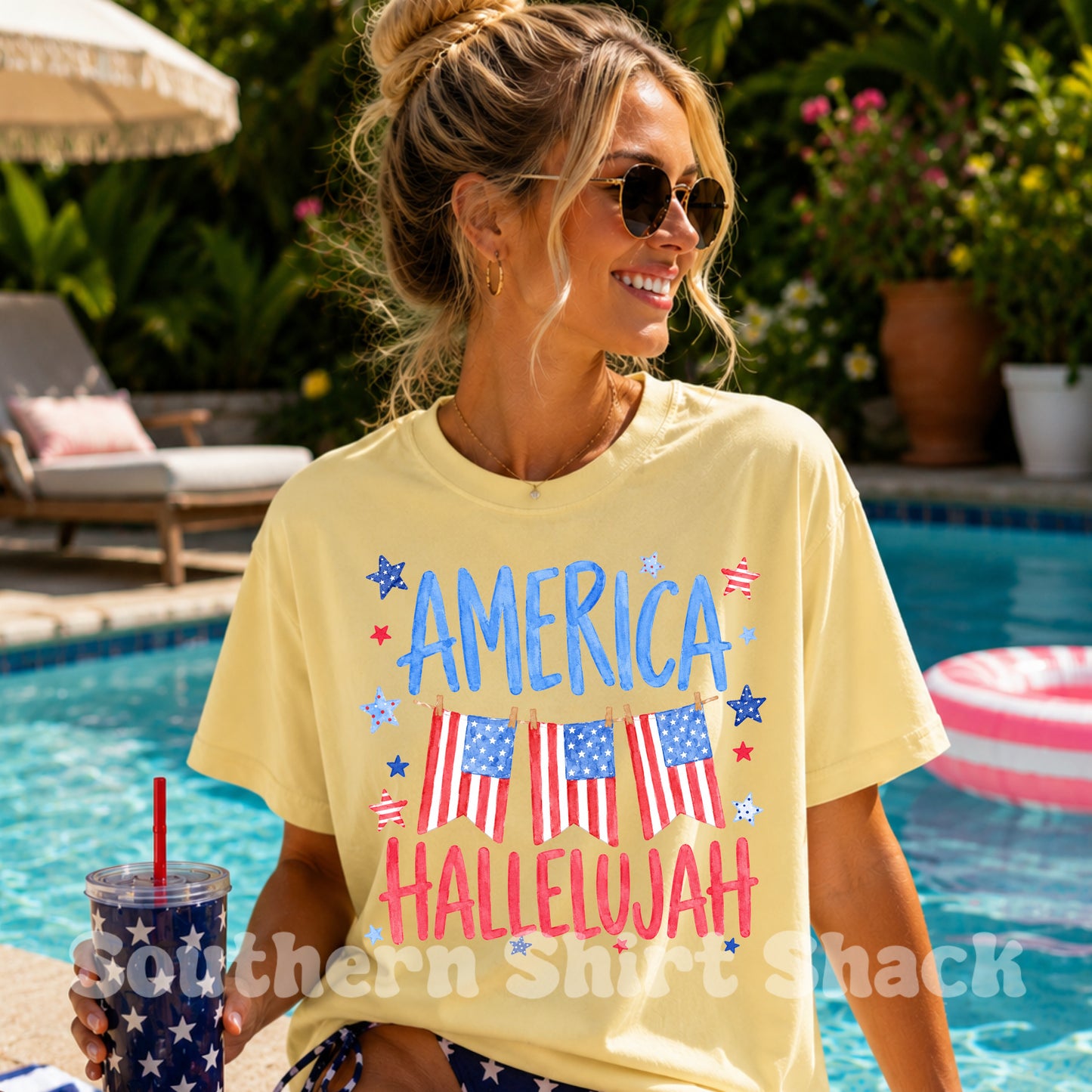 America Hallelujah Comfort Colors Butter Yellow