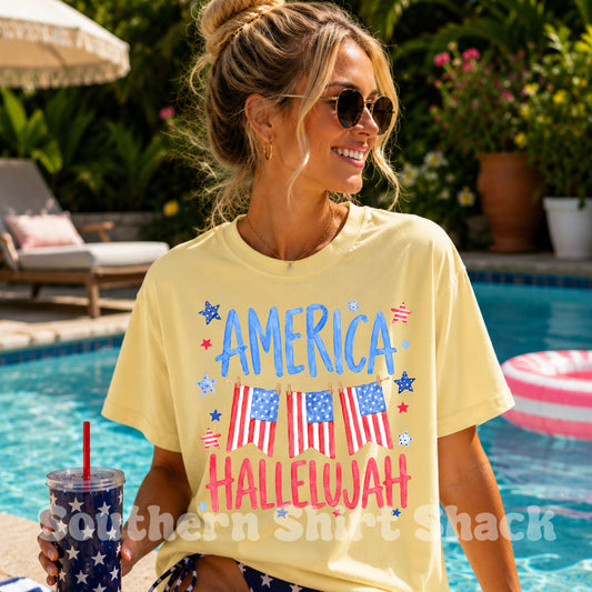 America Hallelujah Comfort Colors Butter Yellow