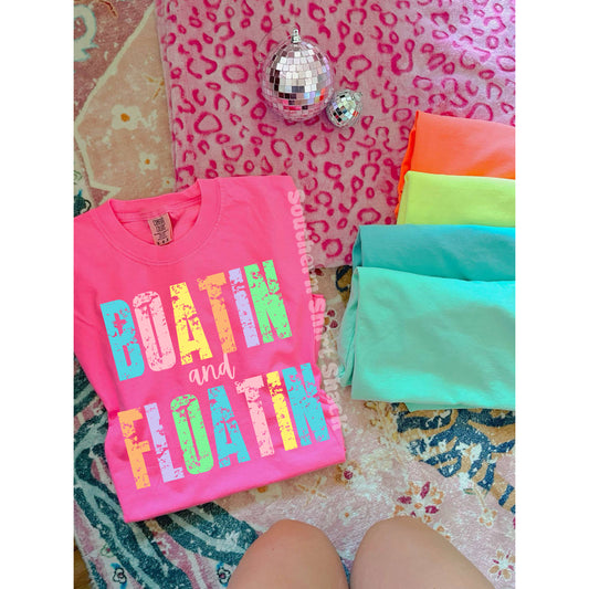 Boatin’ & Floatin’ Comfort Colors tee | Neon Pink