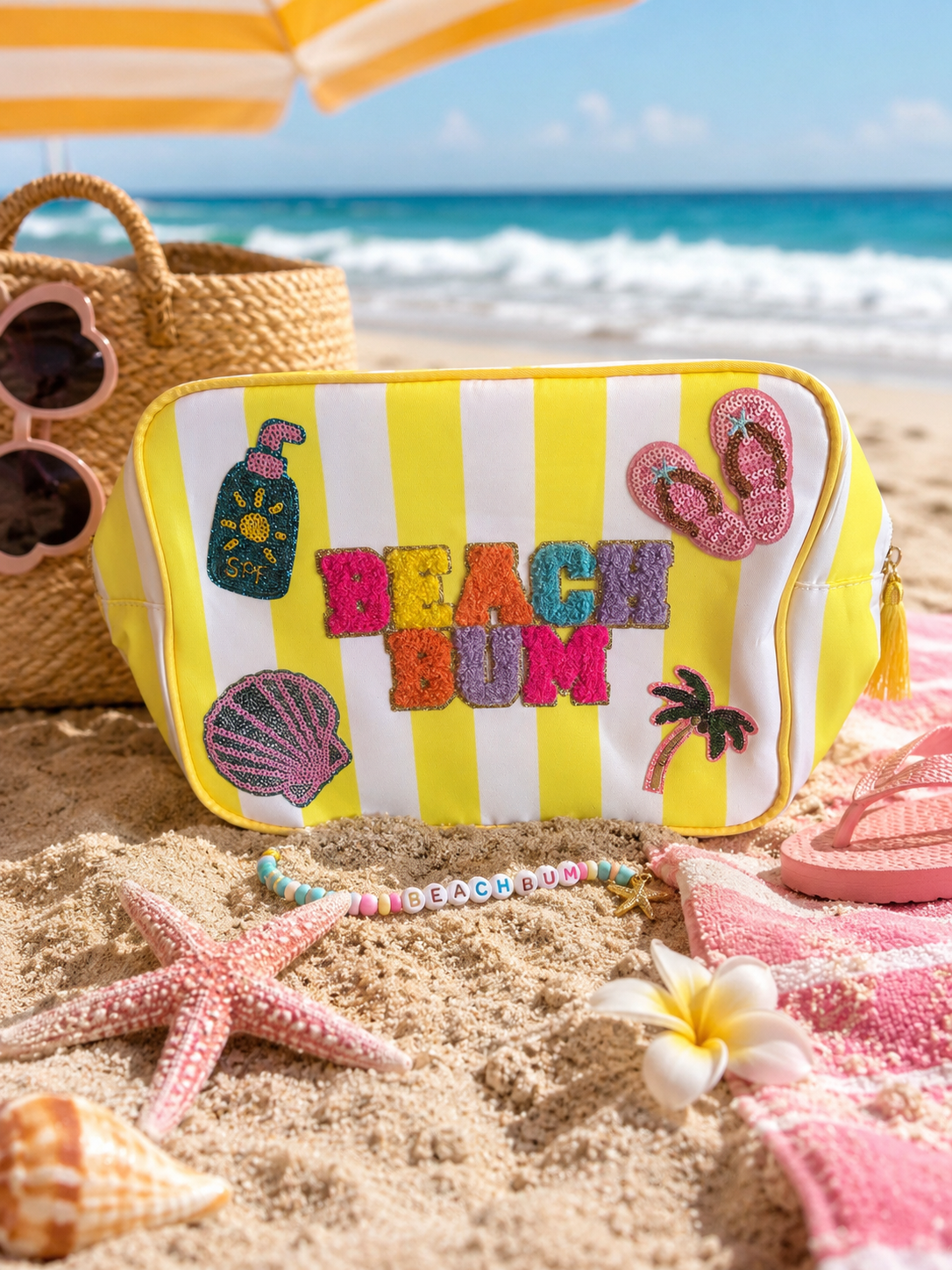 Yellow striped beach bum bag