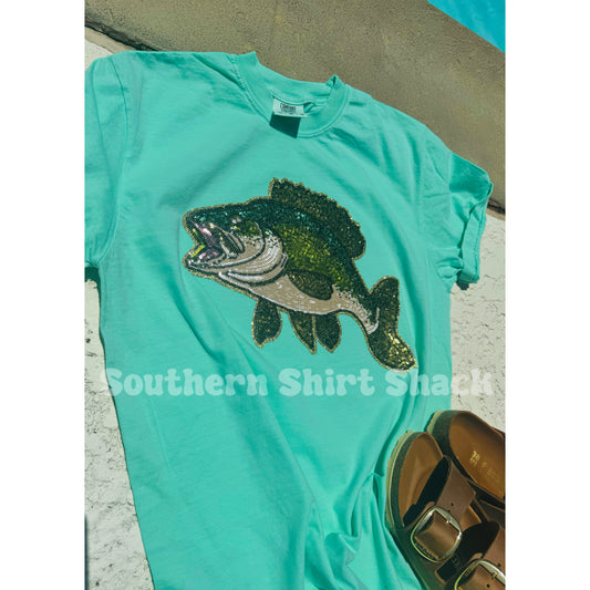 Sequin Bass Patch Neon Cantelope Comfort Colors Tee