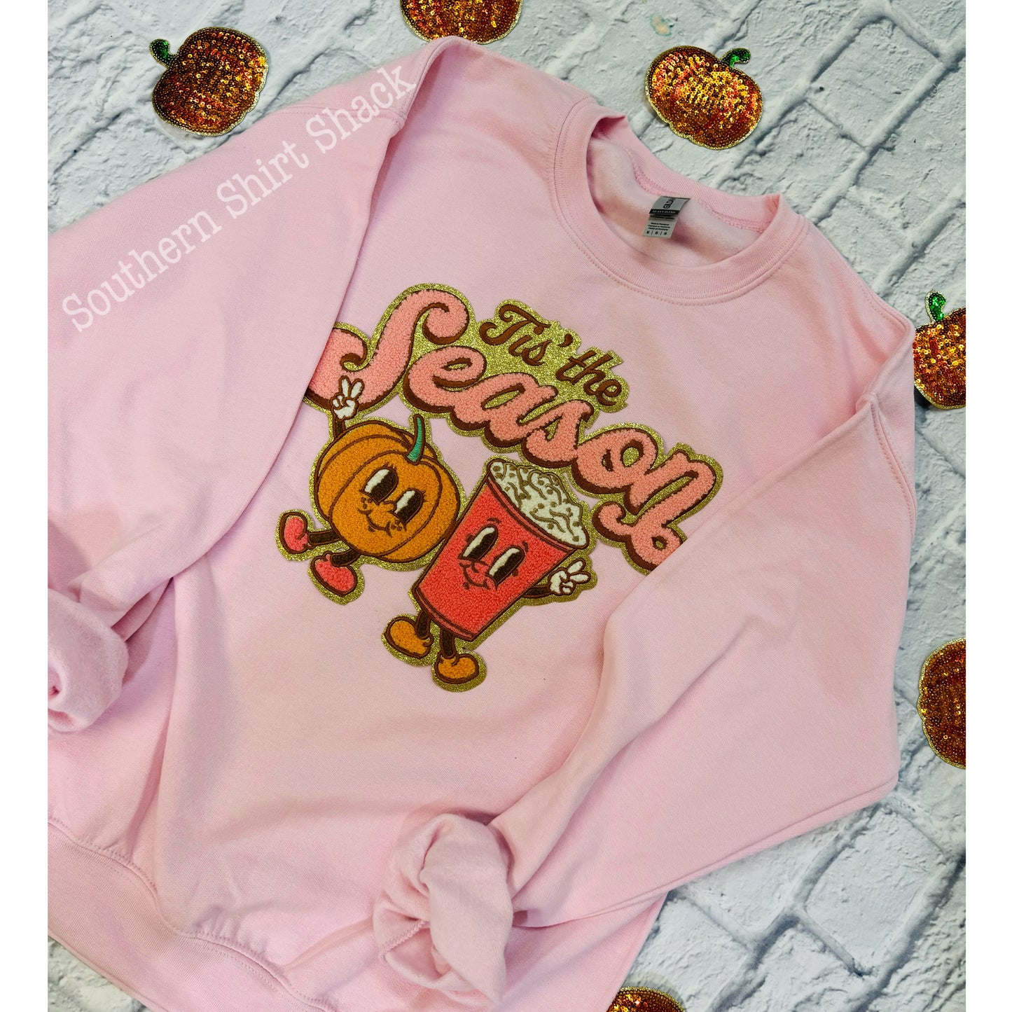 Tis The Season Pumpkin Chenille Patch Sweatshirt