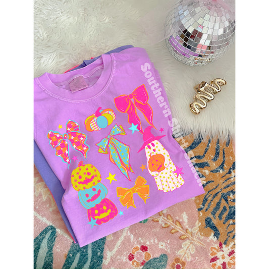 Groovy Neon Halloween Collage | Neon Violet Comfort Colors tee
