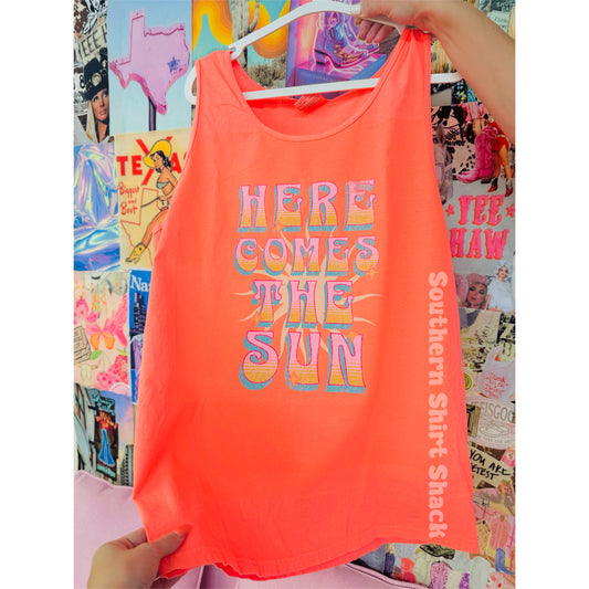 Here comes the Sun | Neon Orange Comfort Colors tank