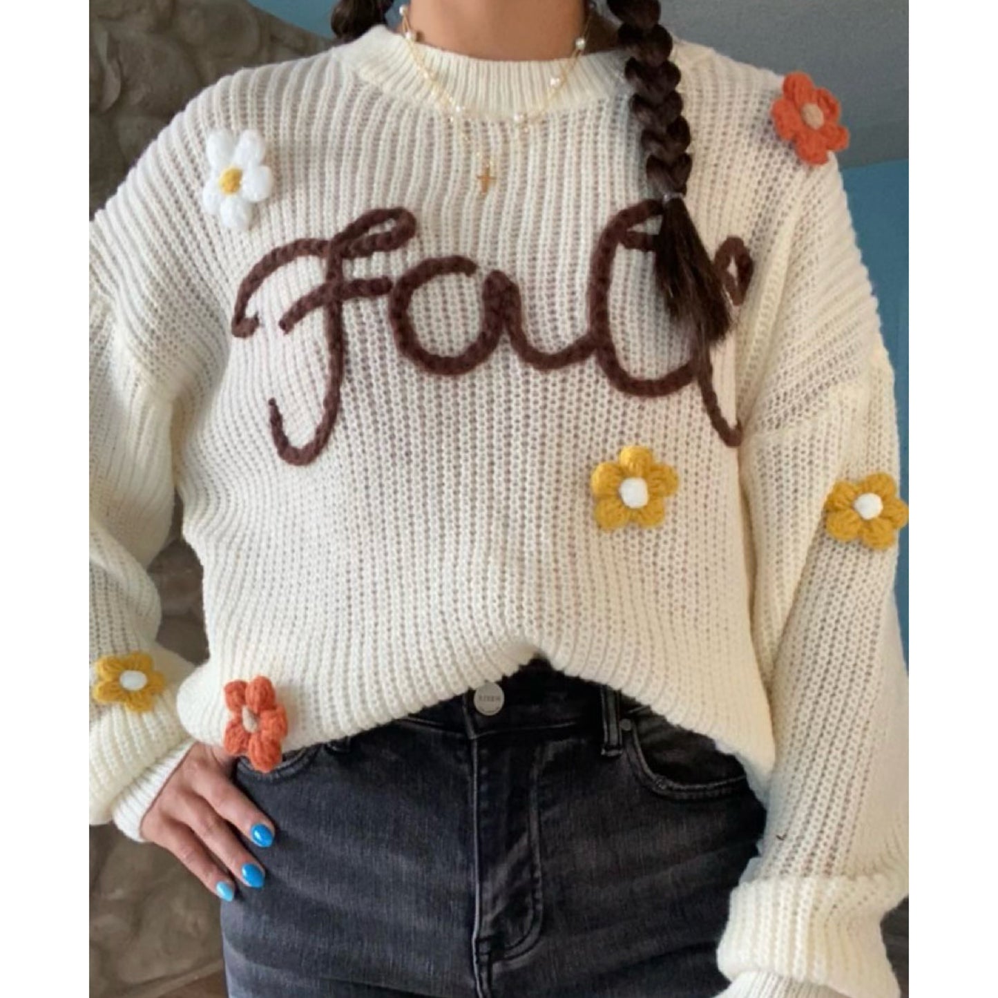 Fall & Flowers yarn stitch sweater | ready to ship