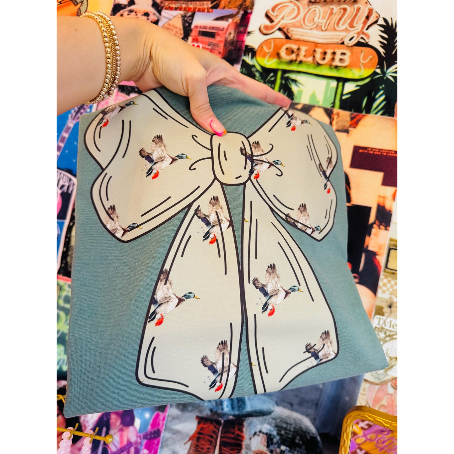 Duck Printed Bow | Emerald Green Comfort Colors tee