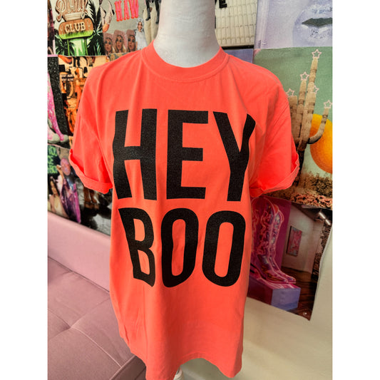 Glitter HEY BOO | Neon Orange Comfort Colors tee