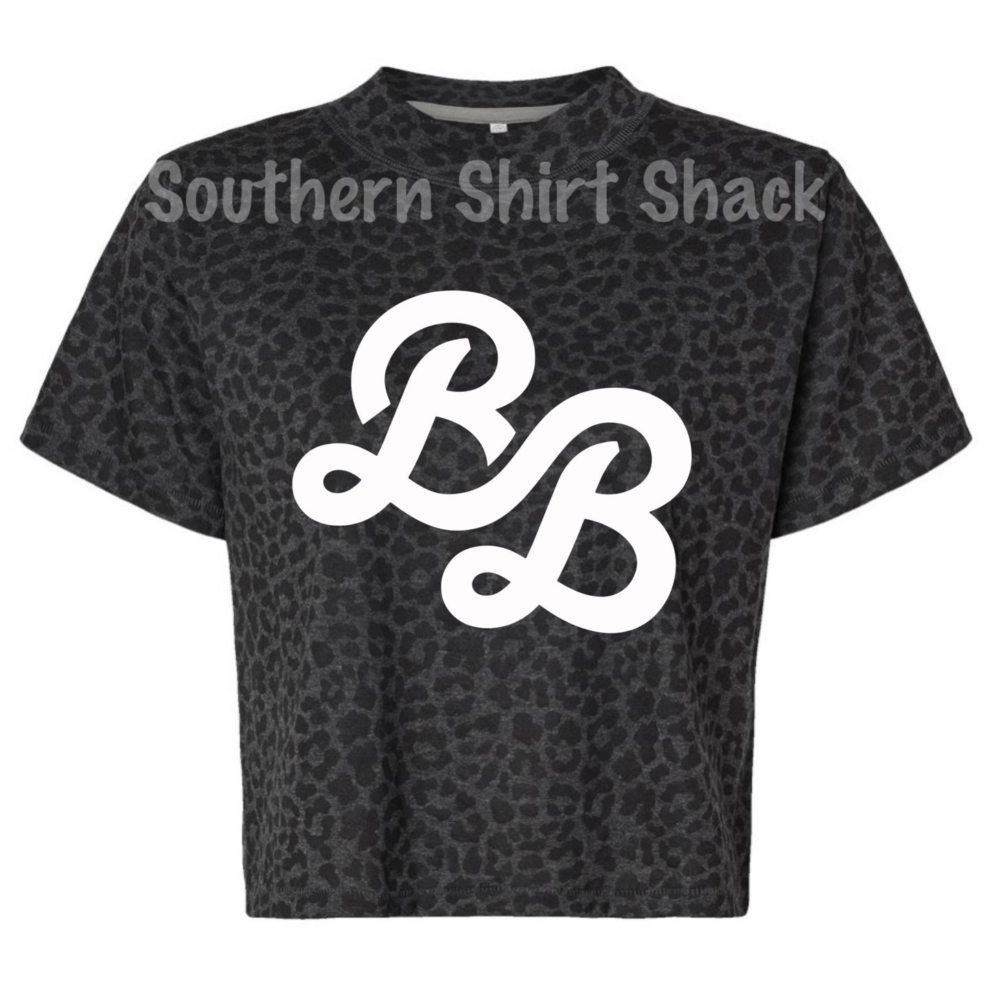 Bayou Bandits Logo Boxy Crop Leopard Tee