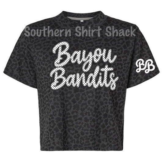 Polka Dots Bayou Bandits Boxy Crop Leopard Tee