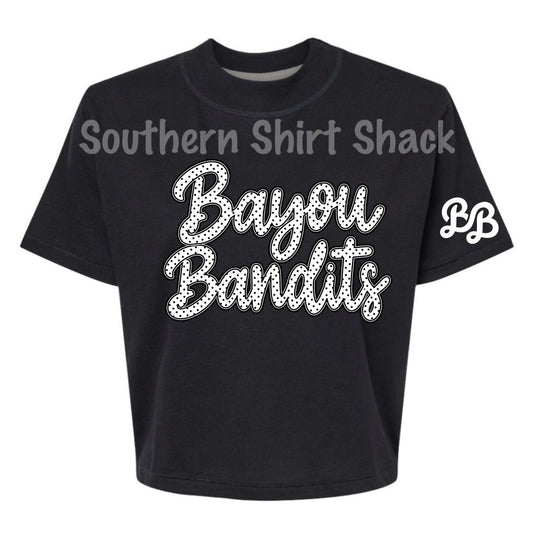 Bayou Bandits Polka Dots Black Boxy Crop Tee