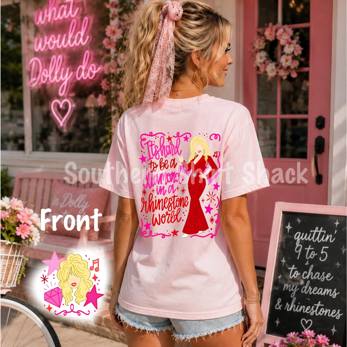 It’s Hard to be a Diamond in a Rhinestone World Dolly Comfort Colors Tee Blossom