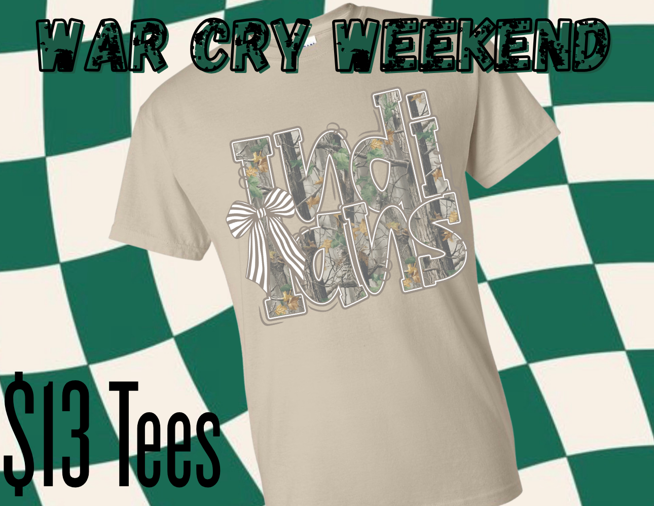 WAR CRY WEEKEND CAMO INDIANS BOW TEE| NO COUPON CODES ALLOWED |  Gildan Sand