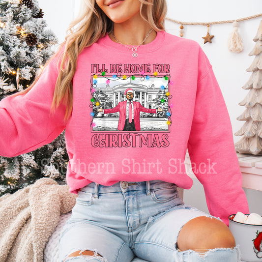 Neon Pink Trump Home for Christmas Sweatshirt