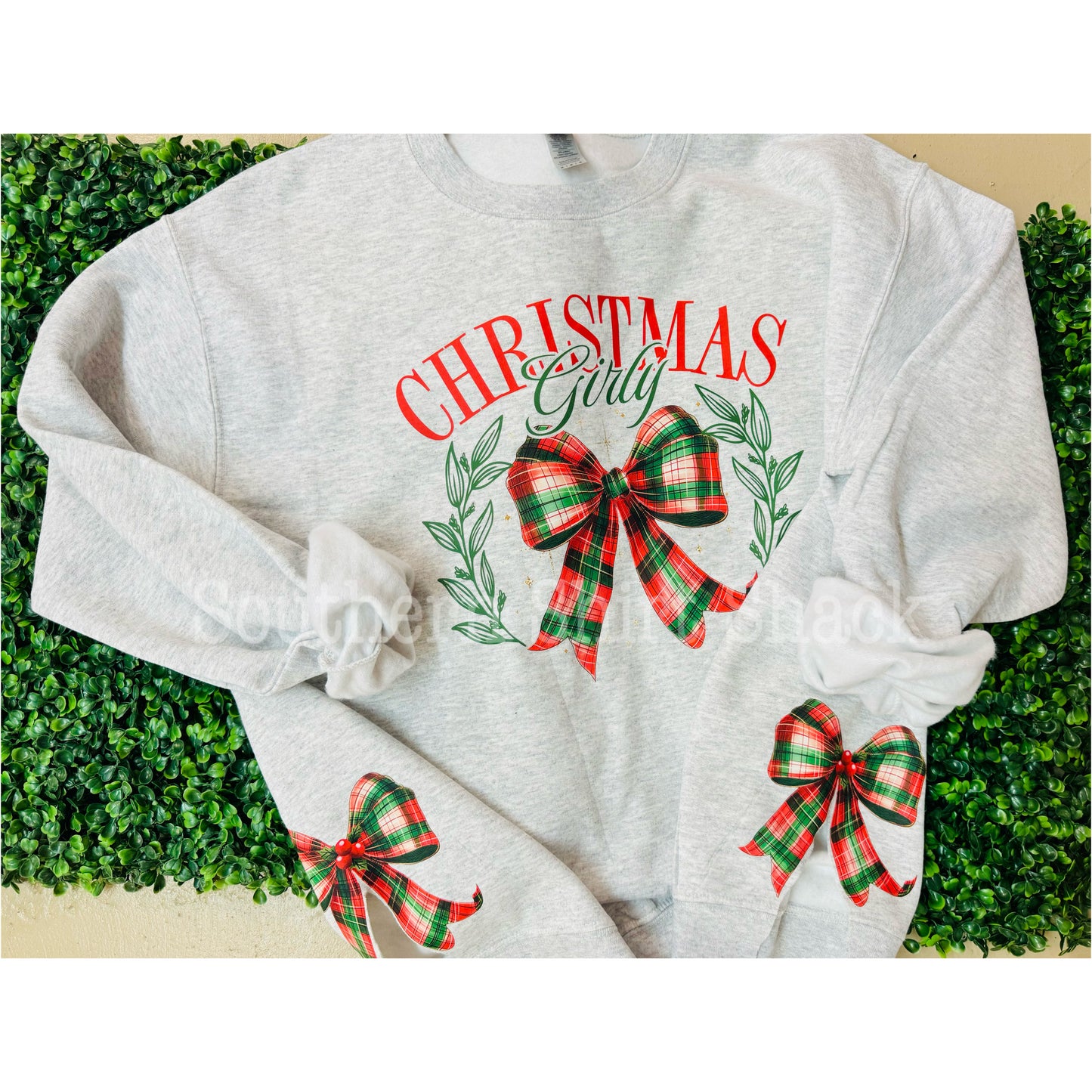 Christmas Girly Side Bow Sweatshirt | Ash Gray