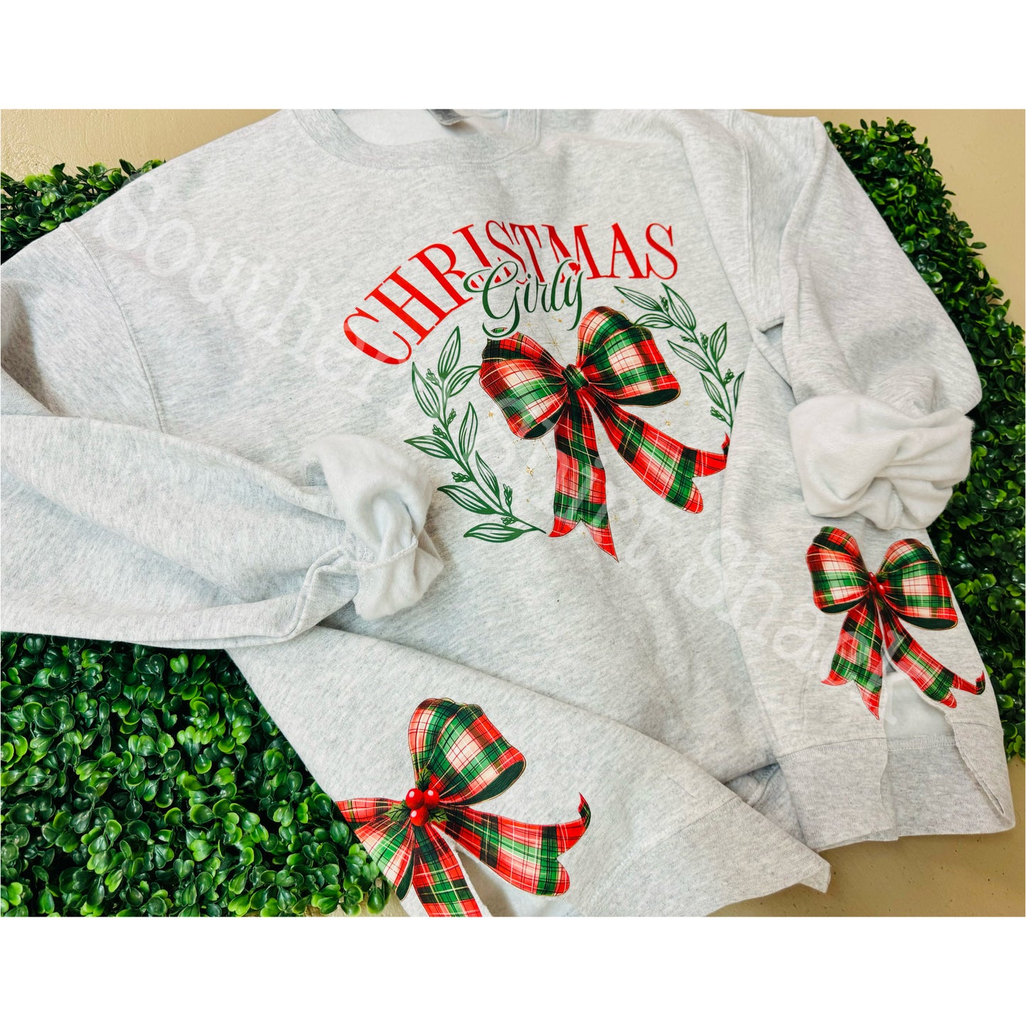 Christmas Girly Side Bow Sweatshirt | Ash Gray