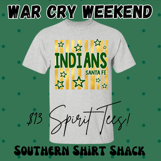 WAR CRY WEEKEND Indians Gold Stripes and Stars Tee | NO COUPON CODES ALLOWED |  Gildan Dryblend | YOUTH XS-ADULT 3X