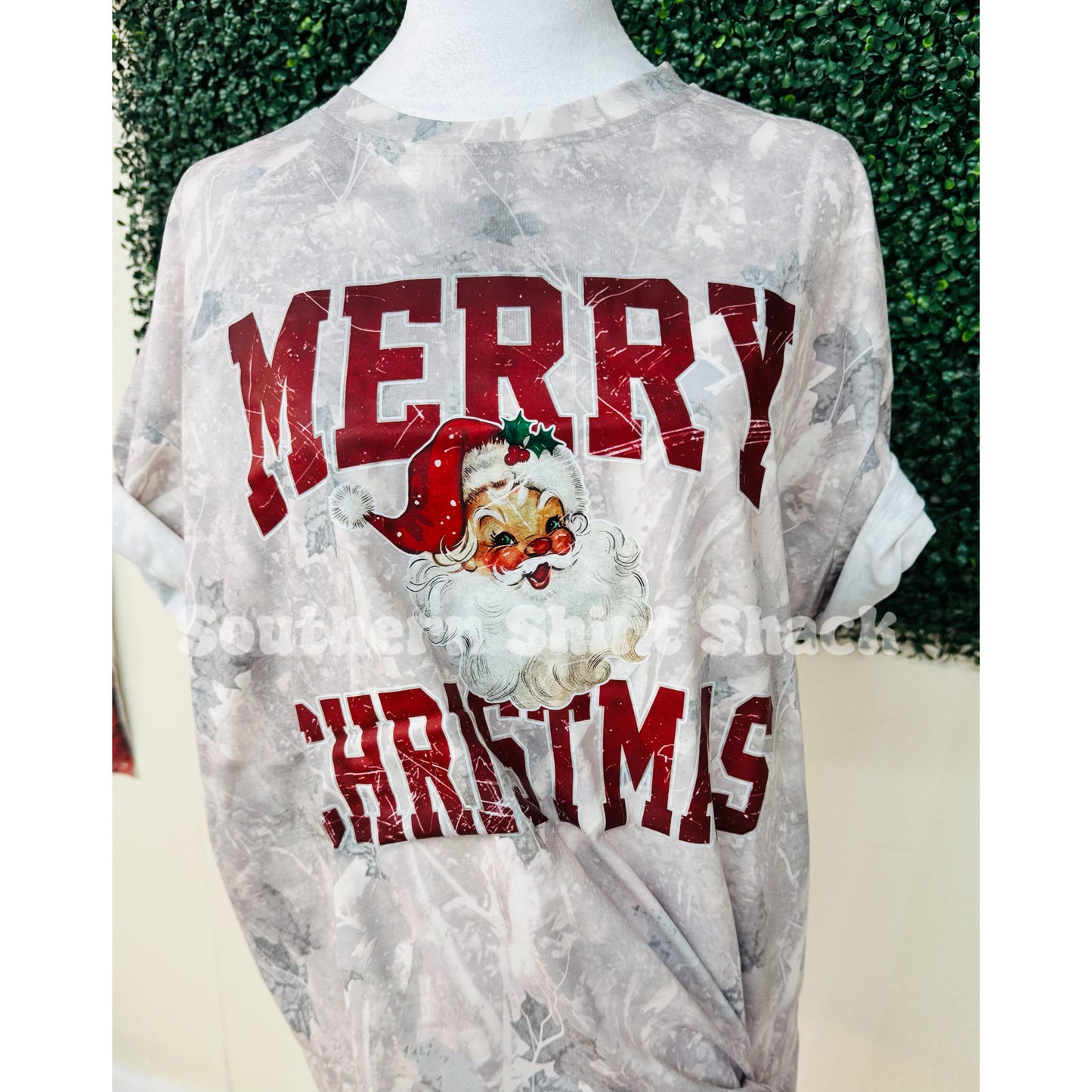 Retro Santa Merry Christmas Camo Tee