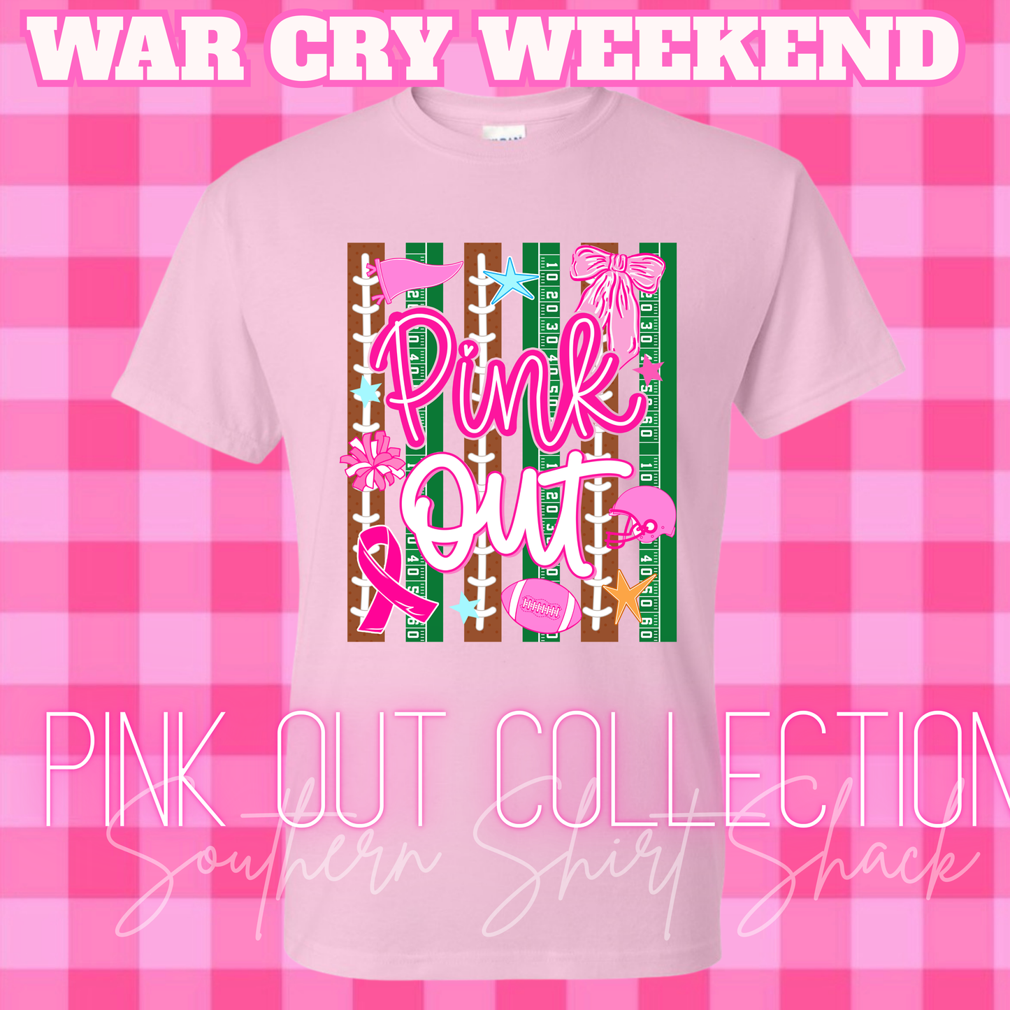 WAR CRY WEEKEND Gildan PINK OUT Shirt | Pink Out Football Stripes | YOUTH XS-ADULT 3X