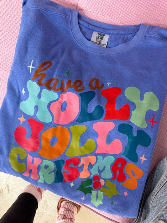 Holly Jolly Comfort Colors Sweatshirt Large| READY TO SHIP