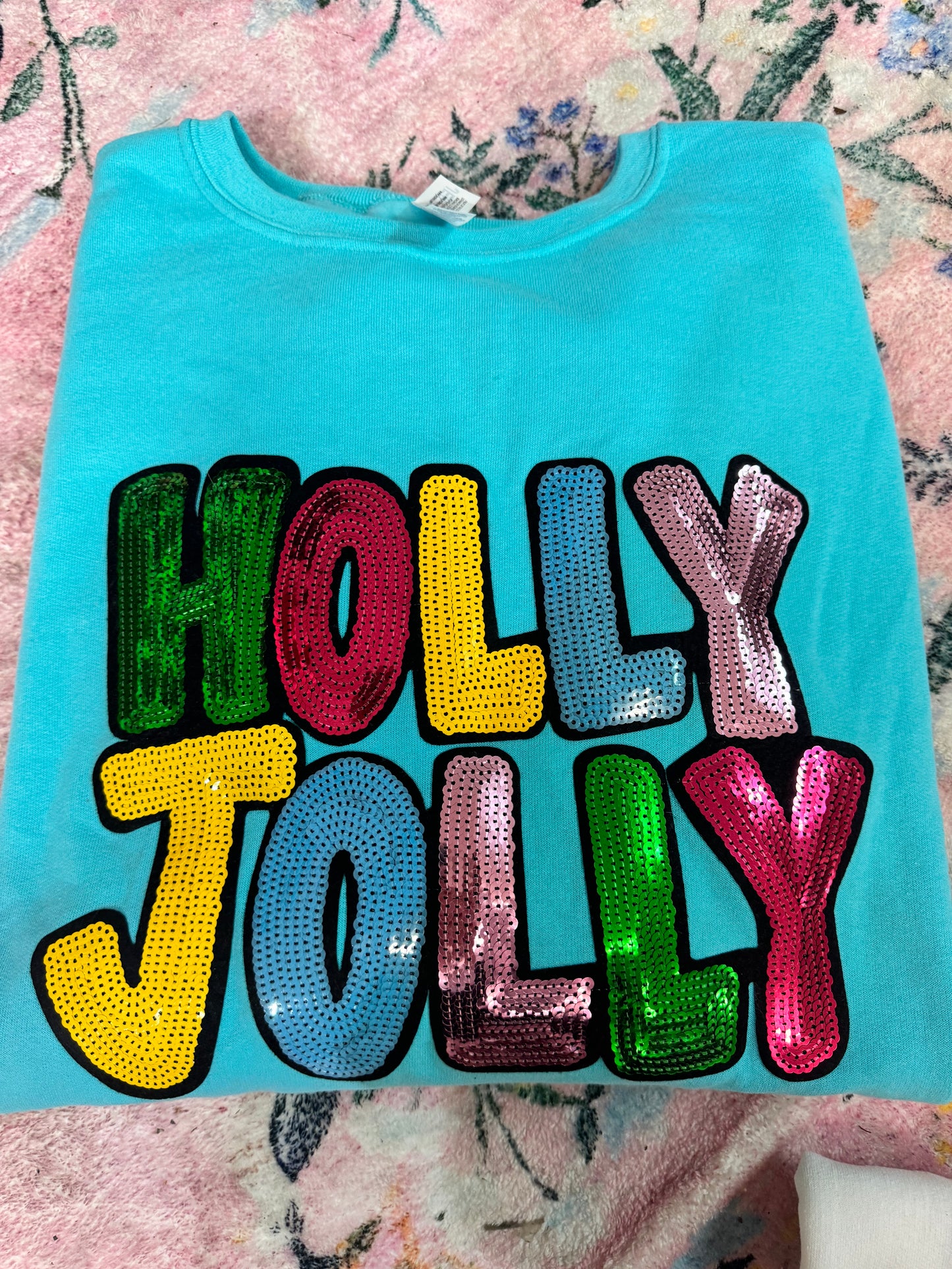 Holly Jolly turquoise Patch Sweatshirt 2X | READY TO SHIP