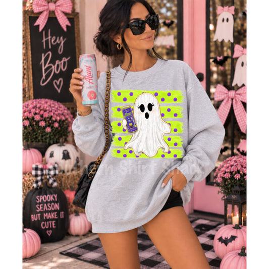 Striped Polka Dot Brew Energy Drink Ghosty Sweatshirt | Ash gray