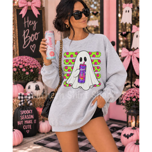 Striped Polka Dot Ruby Apple Energy Drink Ghosty Sweatshirt | Ash gray