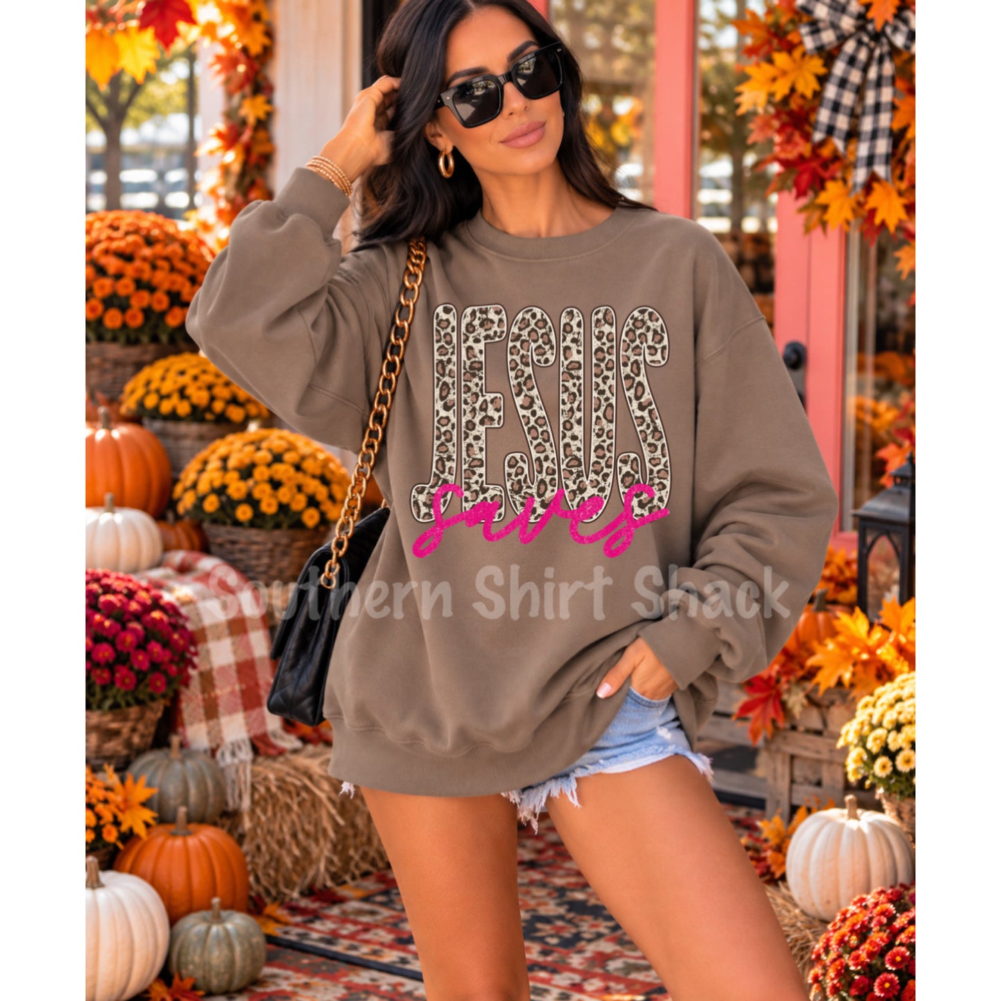 Light Leopard JESUS SAVES Brown Gildan Softstyle Sweatshirt