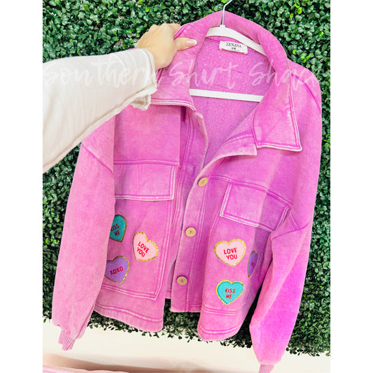 Conversation Heart Patch Button Up Jacket | READY TO SHIP