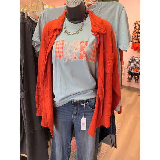 Gingham Floral Pumpkin | Yankee Blue Comfort Colors tee